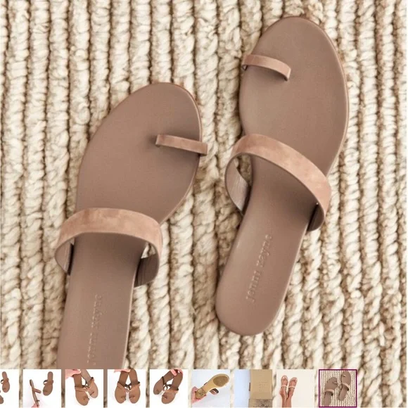 Jenni Kayne Oiled Leather Strap Sandals Toe Post Flats in Tan Women's 38 US 7.5 - Picture 2 of 6